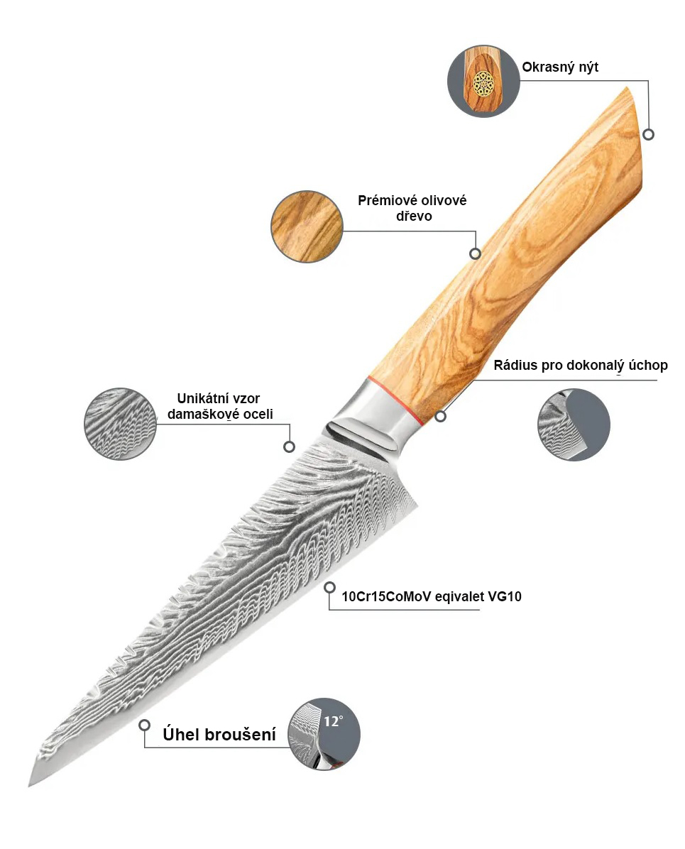 Olive wood damaškový utiliti nůž  055